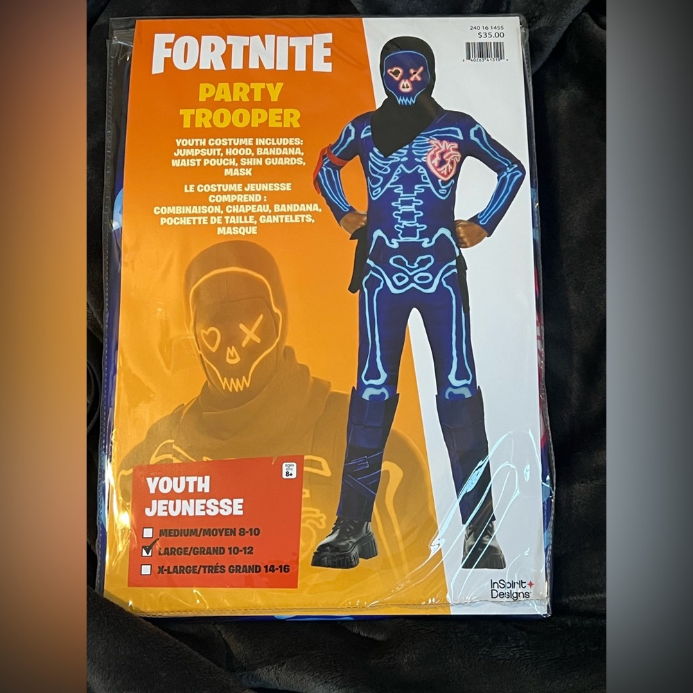 Fortnite Party Trooper Youth Large Skeleton Costume - Blue NWT